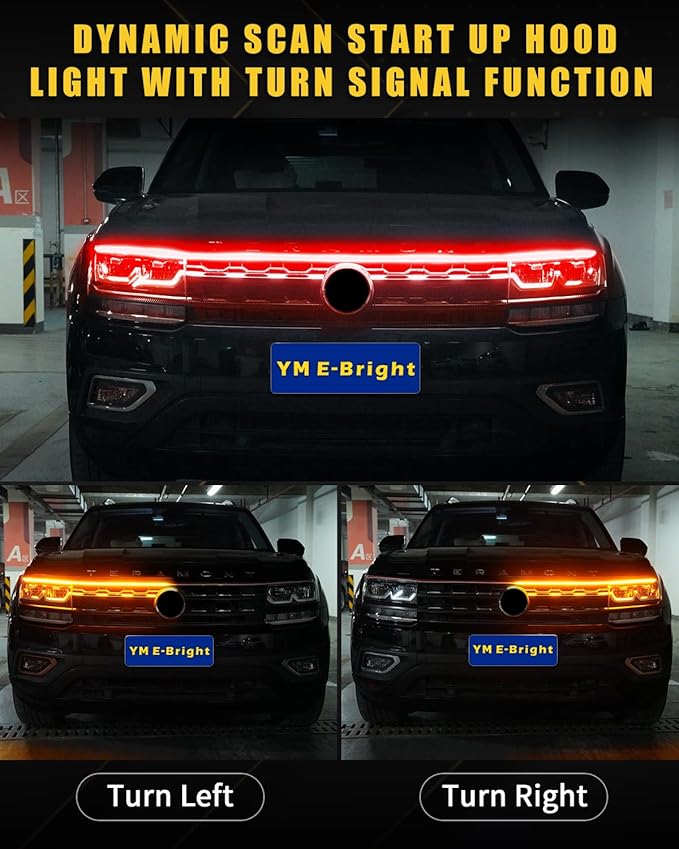 Sequential Turn Signal Led Light Strip Dynamic Scan Start Up Hood Lights Flexible DRL Daytime Running Light for Car,Truck,SUV,Dual Color Red Amber Flowing Switchback 12V 59inch /1.5M (1Set)