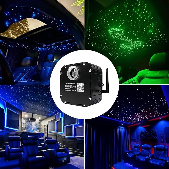 AZIMOM High Brightness 50W Twinkle Fiber Optic Starlight Kits for Theater Ceiling Headliner1000pcs 0.03in 16.5ft Fiber Strands Sound Activated Bluetooth/APP Remote Control Home Shop Lobby Roof Decor