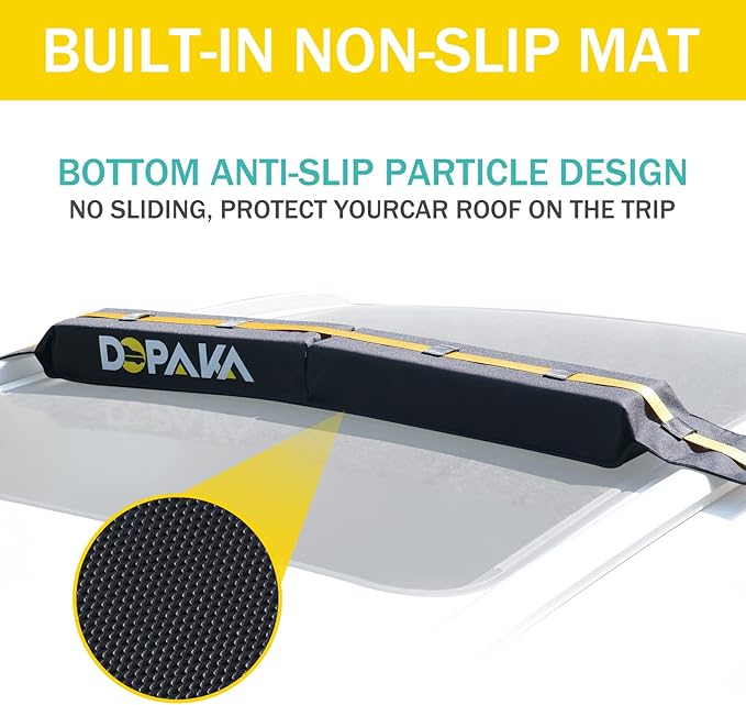 Kayak Roof Racks,Soft Roof Rack Pads,Universal Car Roof Rack for Surfboard/Ski/Kayak Paddle Board/Luggage Carrier System Include 2 Tie Down Straps,2 Tie Down Rope,2 Quick Loop Strap,and Storage Bag