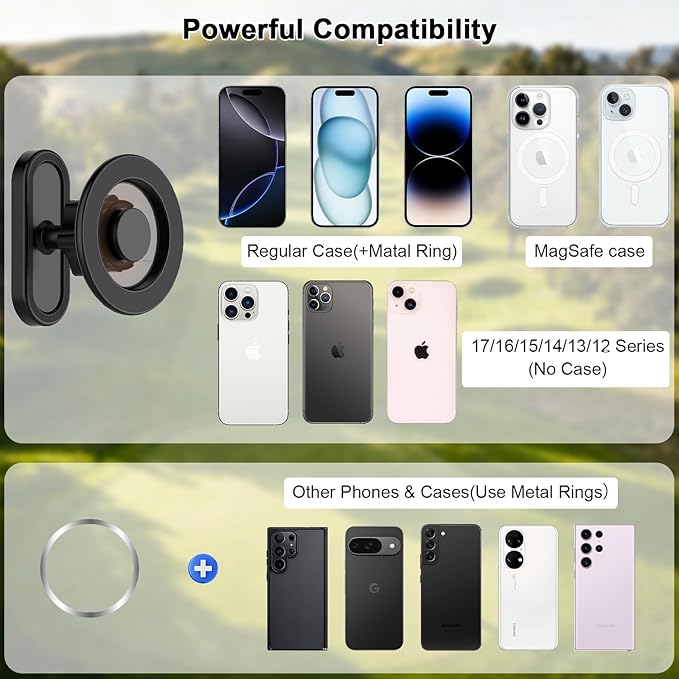 Magnetic N56 Golf Cart Phone Holder, Compatible with MagSafe iPhone 17/16/15/14/13 Pro/Max/Plus & Android, Fits EZGO Club Car Yamaha Icon, Golf Cart Accessories & Golf Gifts for Men, Women, Golfers