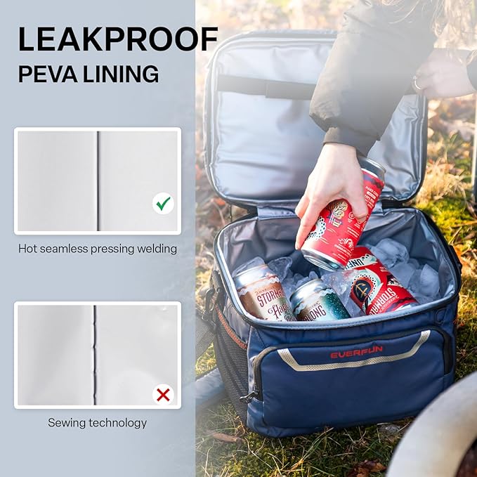 EVERFUN Small Cooler Bag 24/48 Can Insulated Lunch Box Double Deck Soft Leak-Proof Waterproof Collapsible Ice Chest for Men Women Work Travel Car Trip Picnic Beach