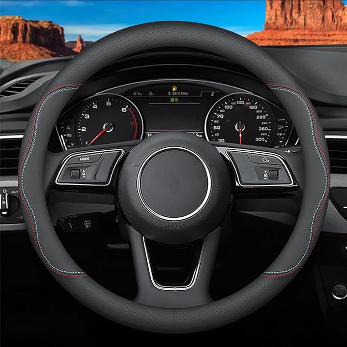 Custom-Fit for Hyundai Steering Wheel Cover, Premium Leather Car Cover with Logo, Non-Slip, Breathable, Accessories (A-Style,for Hyundai)