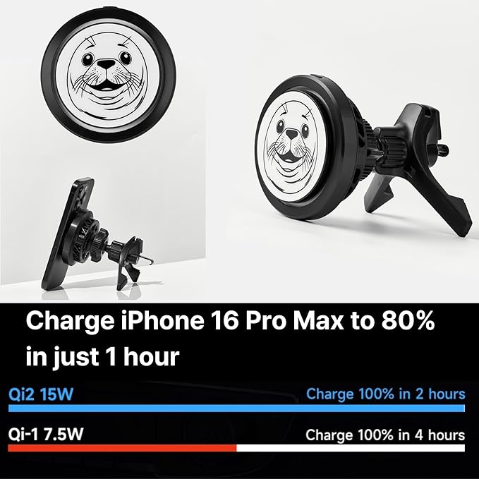 Qi2 Certified 15W Wireless Car Charger with Peltier Cooling, MagSafe Compatible Magnetic Car Mount, Strong N52 Air Vent Phone Holder for iPhone 17/16/15/14 Pro Max, Galaxy S26/S25(Harp Seal)