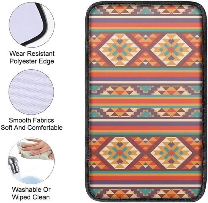 JoyLamoria Southwestern Car Armrest Pad Printed Casual Car Armrest Cushion Cover for Outdoor Travel