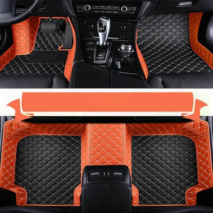 Yaruicar Custom Personalized Floor Mats for Cars Luxury Full Coverage All Car Floor Mats Anti-Slip Leather Car Mat Set Trucks & SUVs Trucks Automotive Floor Mats Liners (Orange Black Beige)