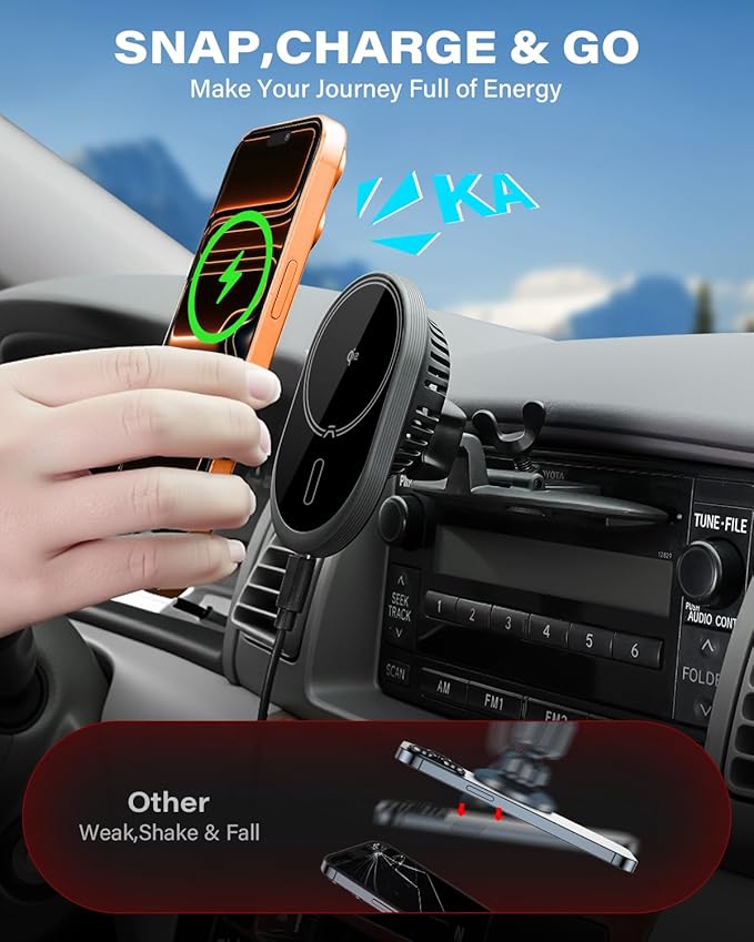1Zero Qi2 15W CD Car Mount Charger for Magsafe, Strong Magnetic Phone Holder for CD Slot Charging, Fast Wireless Car Charger Mount Fit for iPhone 17 16 15 14 13 12 Pro Max Plus Mini (for Qi2 Charging)