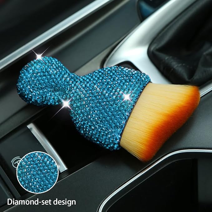 zipelo Auto Interior Dust Brush, Car Detailing Cleaner Brush with Diamond, Bling Handle Soft Bristle Dusting Tool, Scratch Free Dirt Clean Brush for Vehicle Dashboard, Air Conditioner Vent (Lake Blue)