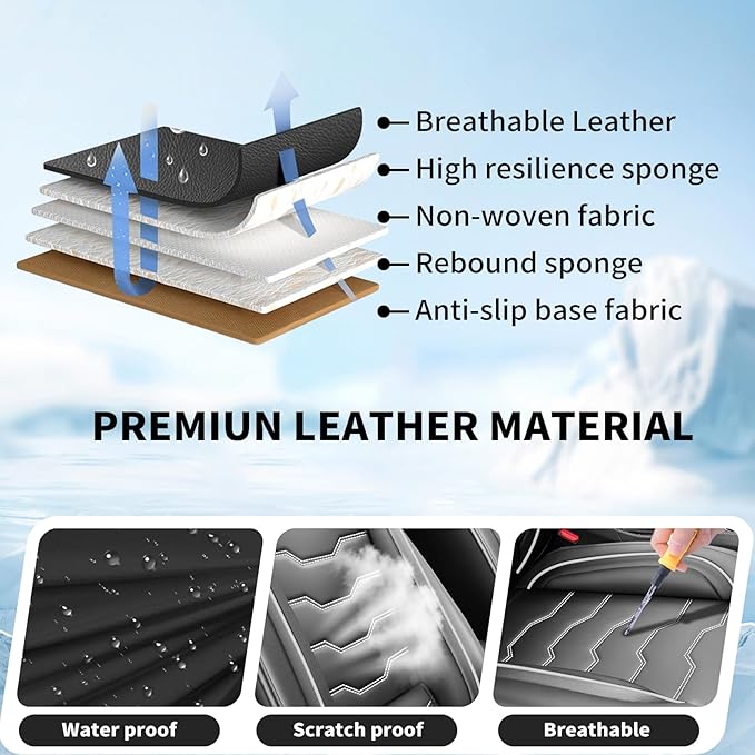 Fit Tucson Car Seat Covers Premium Leather for Hyundai Tucson 2010-2025 2026. Waterproof， Breathable, Scratch-Resistant & All-Weather Seat Cushion Protector (Front Seat, White Line Black)