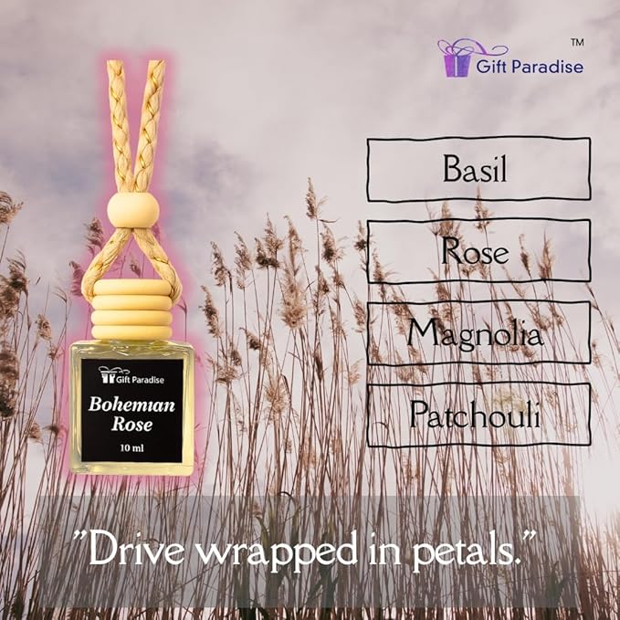 Gift Paradise® Bohemian Rose Hanging Car Air Freshener Set of 3 – Premium Wooden Diffusers with Long-Lasting Floral Fragrance for Car, Closet & Office | Gift-Ready Luxury Scent