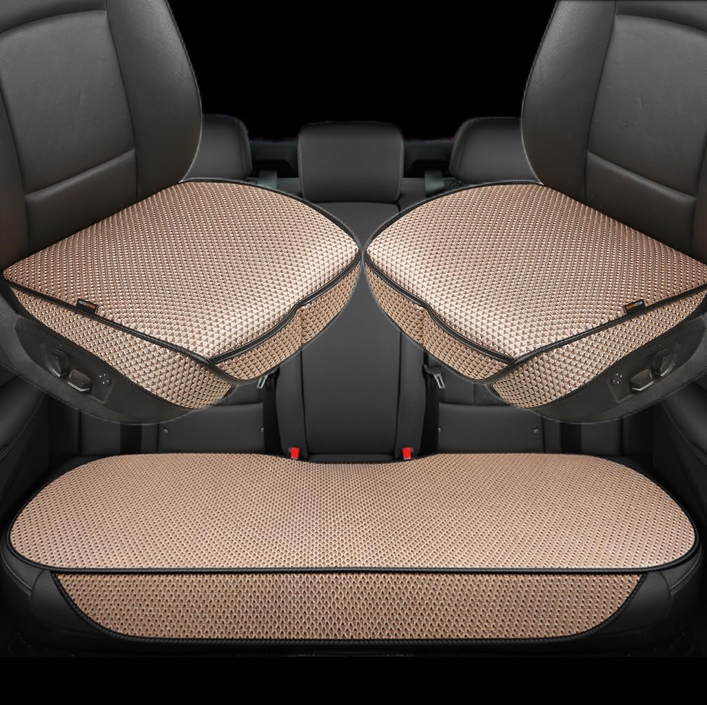 Auto Newer Breathable Universal Four Seasons Car Seat Covers, Luxury Include Front Car Seat Protector and RearCar Seat Cushion,Compatible with 95% Vehicles， Fit for Cars Truck SUV (Beige,3PCS)