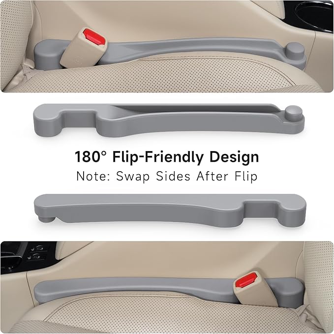 Givifive Car Seat Gap Filler Set of 2, 3IN1 Seat Side Gap Filler Plug with Storage Slot & Hook Function, Soft Foam Universal Fit Car SUV Truck Fill Gap Between Seats Console Organizer（Standard L Gray）