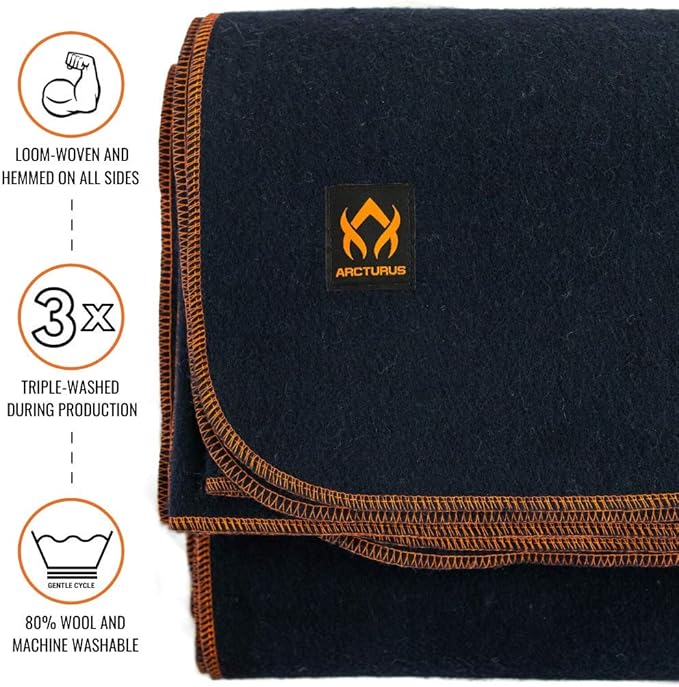 Arcturus Military Wool Blanket - Warm, Thick, Washable - Great for Outdoors, Camping, Stadium Blanket, Picnics, Travel - Car & Bushcraft Survival Kits
