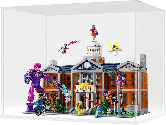 Choowin Acrylic Display Case for Lego Notre Dame 21061 for Lego Bowser 71411 for Lego X Mansion 76294 Thickened Clear Acrylic Display Cases for Collectibles Assemble Dustproof Display Box(White Base)