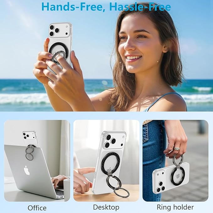 MagSafe Phone Ring Holder, 360° Rotation Magnetic Phone Grip Kickstand with Double-Sided Magnet Mag Safe Finger Ring Stand for Samsung S26 S25 FE S24 Ultra iPhone 17/16/15/14 Pro Max Google Pixel 10a