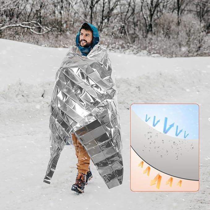 6 Pack Emergency Mylar Blanket, Emergency Blanket Space Blanket Survival Rescue Insulating Reflective foil kit Outdoors Hiking Camping Blanket Perfect for Outdoors, Hiking, Camping Survival
