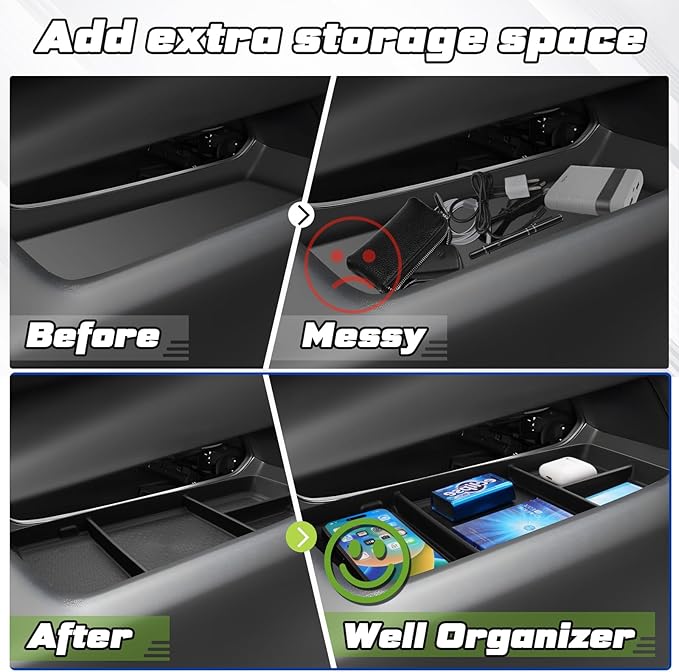 Sunsdrew 2025 Equinox Under Center Console Organizer for 2025+ Chevrolet Equinox Accessories TPE Lower Center Console Tray 2025 Chevy Equinox Console Organizer(NOT fit Equinox EV Version)