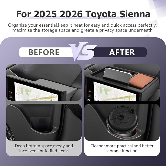LUWU 2025 2026 Sienna Accessories for 2025 2026 Toyota Sienna Accessories Dashboard Storage Tray, Rear Seat Door Side Silicone Cup Holder Insert 3-Pack (ONLY for 12.3-INCH Screen)