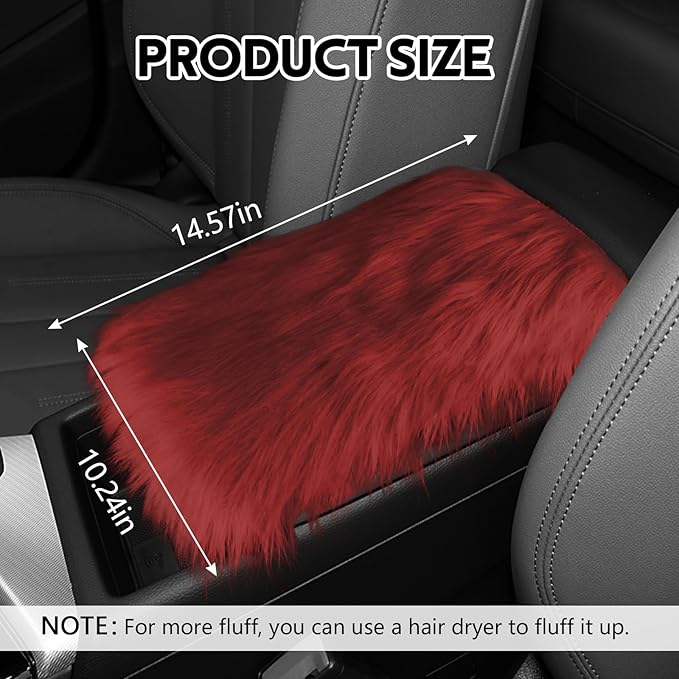 wuyaoyao Furry Car Armrest Cover, 12.1"×6.4" Soft Plush Car Center Console Cover, Winter Warm Fluffy Arm Rest Cover for Car, Auto Armrest Box Cover Protector, Universal Middle Console Pad (Wine Red)