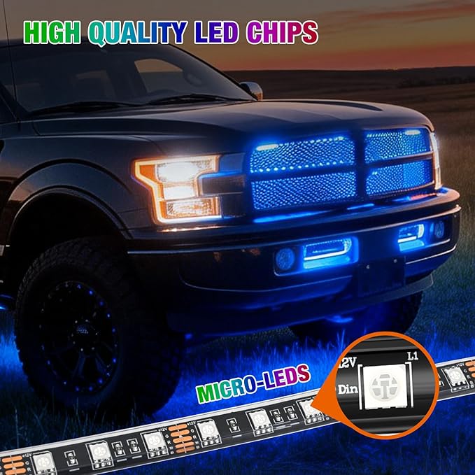 Nilight 4Pcs 12inch LED Grille Lights 72 LEDs RGB Multi Color Exterior Lighting Kit with Sound Active Function and Wireless Remote Control for Cars Van SUV Truck