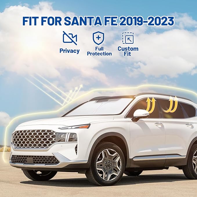 Car Window Shades Intended for Hyundai Santa Fe 2019-2023, Privacy Window Covers 8PCS for Side, Rear & Windshield, Car Shield Sunshade for Privacy Protection, Heat Blocking, Camping and Parking