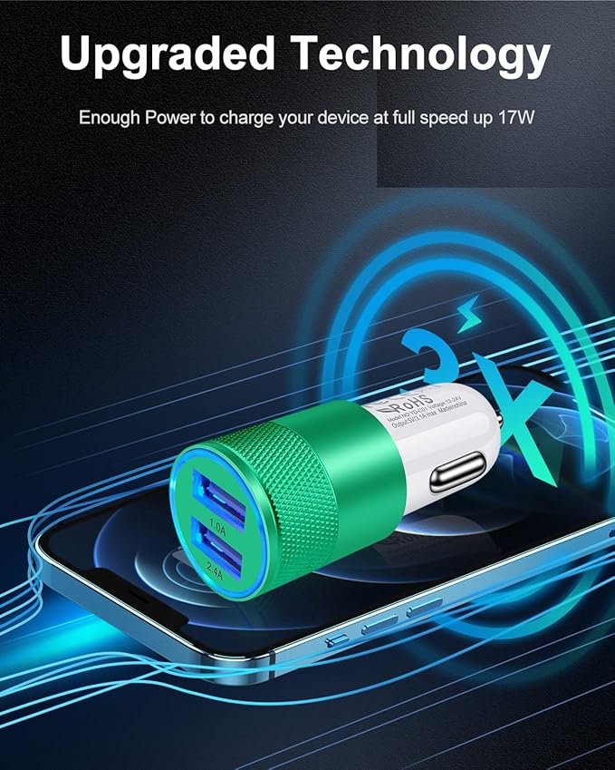 Dual Port Car Phone Charger, [2Pack] 3.4a Fast Charge USB Cargador Carro Lighter Adapter Cigarette Auto Power Adapter Block for iPhone, Samsung Galaxy, Google Pixel, LG, Motorola, GPS, LED Light Car