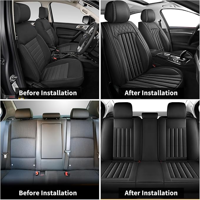 Car Seat Covers Fit for Kia Sorento 2007-2023 2024 2025: Full Set Waterproof Leather Vehicle Seat Cushion Luxury Automotive Protector Easy to Install(5 Seats, Black)