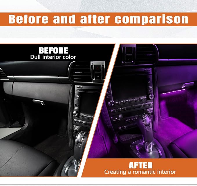 Wuyaoyao Car LED Interior Light, 48 LED Lights Multicolor Music Car Strip Light, Car Strip Light with Sound Active Function and Remote Control, Under Dash Lighting Kit (USB+APP)