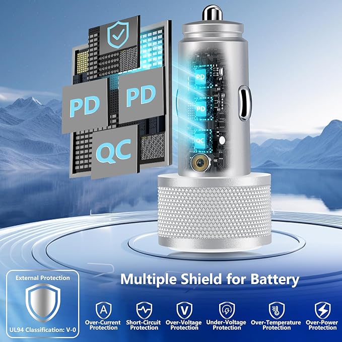 USB C Car Charger, Rombica 3Port 67W Dual USB-C&USB-A Car Power Cigarette Lighter USB Charger Adapter PD/QC Type C Car Charger Fast Charge for iPhone 17 17 Pro 16 15 14 13 12/Galaxy S26 S25/Pixel/iPad