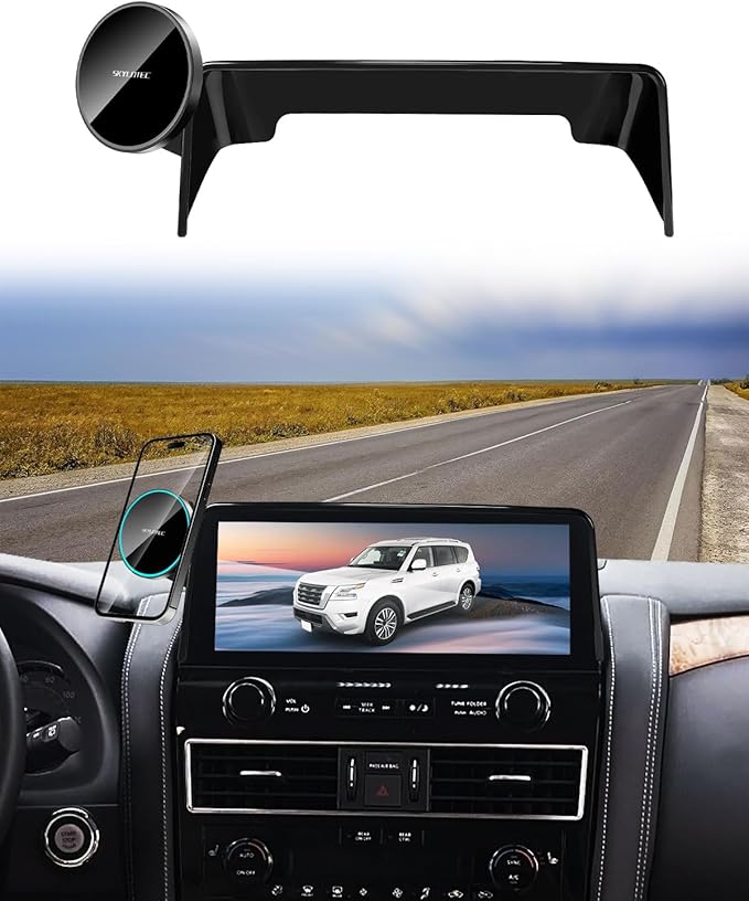 Phone Holder for Nissan Armada 2021-2024/Infiniti QX80 2022-2024 Accessories 12.3-Inch Screen Fixed Clip, Car Magnetic Phone Mount Compatible with MagSafe, Magnets Fast Wireless Charger Phone Base