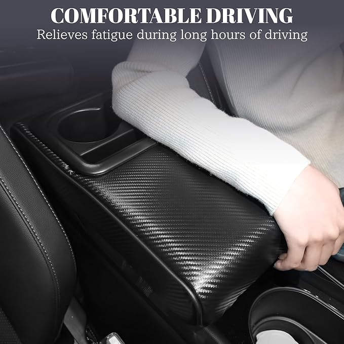 QianBao Car Center Console Carbon Fiber Pattern Armrest Box Booster Cushion with Cup Holder Mobile Phone Storage Protector Universal for Most Car