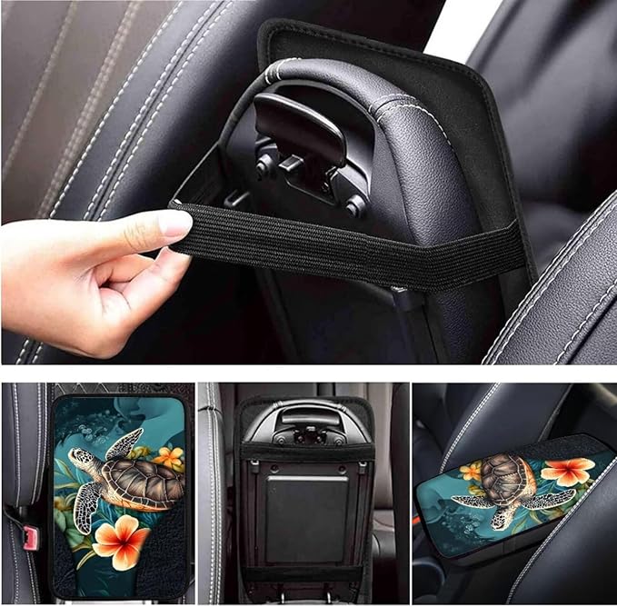 Blue Sea Turtle 6pcs Car Steering Wheel Cover Set for Men Women Auto Interior Accessories Cup Holder Armrest Pad Seatbelt Cushion Fit for SUV Truck Vans