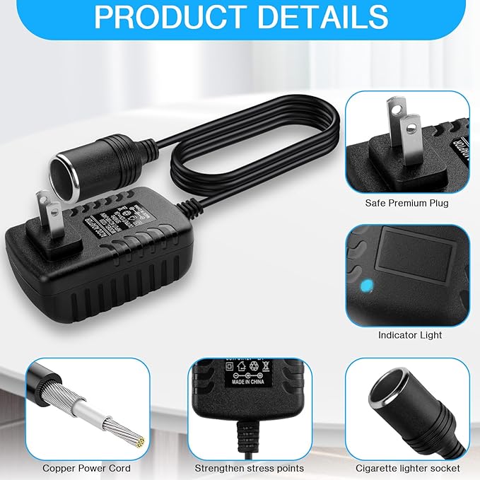 AC to DC Converter 2A 24W Car Cigarette Lighter Socket Adapter Power Cable 110-240V to 12V AC/DC for Automobile Home Use Car to Wall Plug（Under 24W only） (Pack of 1)