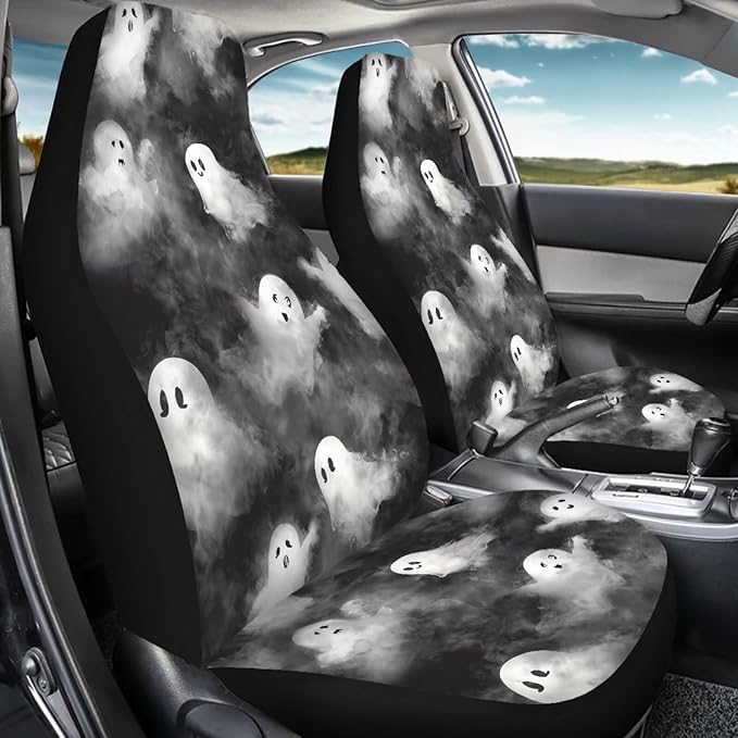 Car Seat Covers Accessories 2 Pieces Car Front Seat Covers, Universal Fit Auto Interior Bucket Seat Covers(Ghost 68)