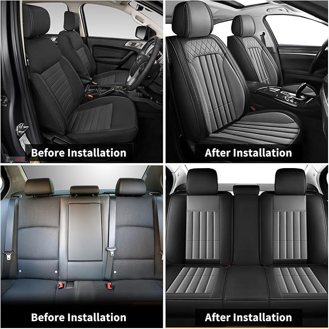 Car Seat Covers Fit for Kia Sorento 2007-2023 2024 2025: Full Set Waterproof Leather Vehicle Seat Cushion Luxury Automotive Protector Easy to Install(5 Seats, Black&Grey)