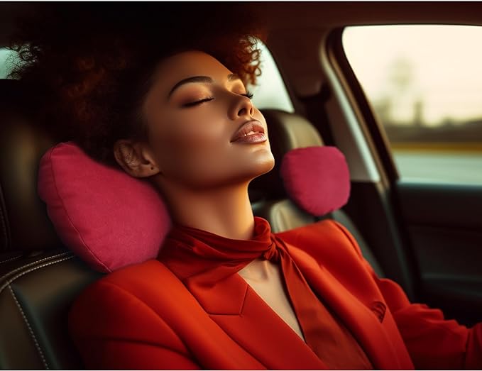 2pcs Car Neck Pillow for headrests,Support Drive Seats Head Cushion Pillows,Superfiber Suede,Plant-Based Polyester,Thickness & Height Adjustable,11.8x7.5,Inner Liner fillable(Bright Red)