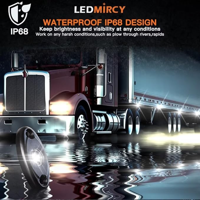 White Rock Lights,LEDMIRCY R1 Pure White LED Rock Lights Kit with Switch Wire Harness 20PCS for Trucks Off Road Boat Underglow Light Trail Rig Lights High Power Under Body Waterproof Shockproof Light