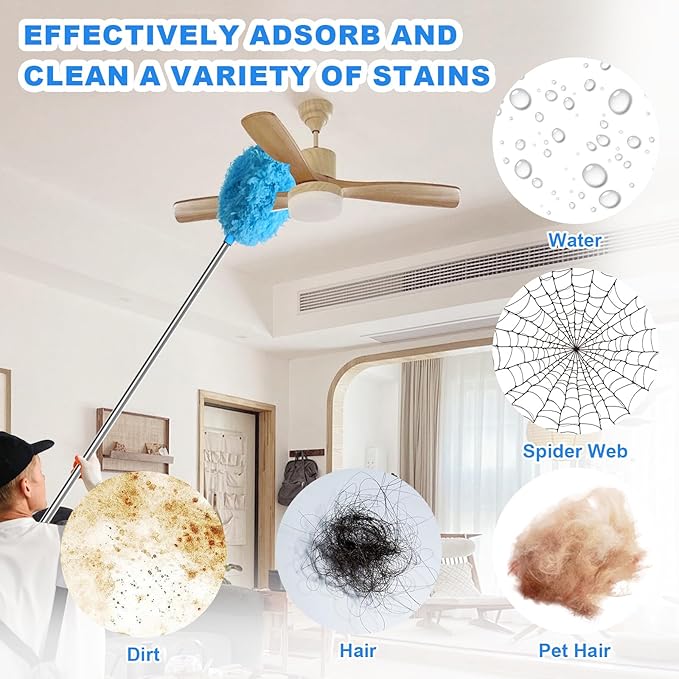 Storystore Ceiling Fan Cleaner Duster - Adjustable Duster with Extension Pole,Dusters for Cleaning Fan Blade, Walls and Cobweb (2Pcs Dusters/Blue)