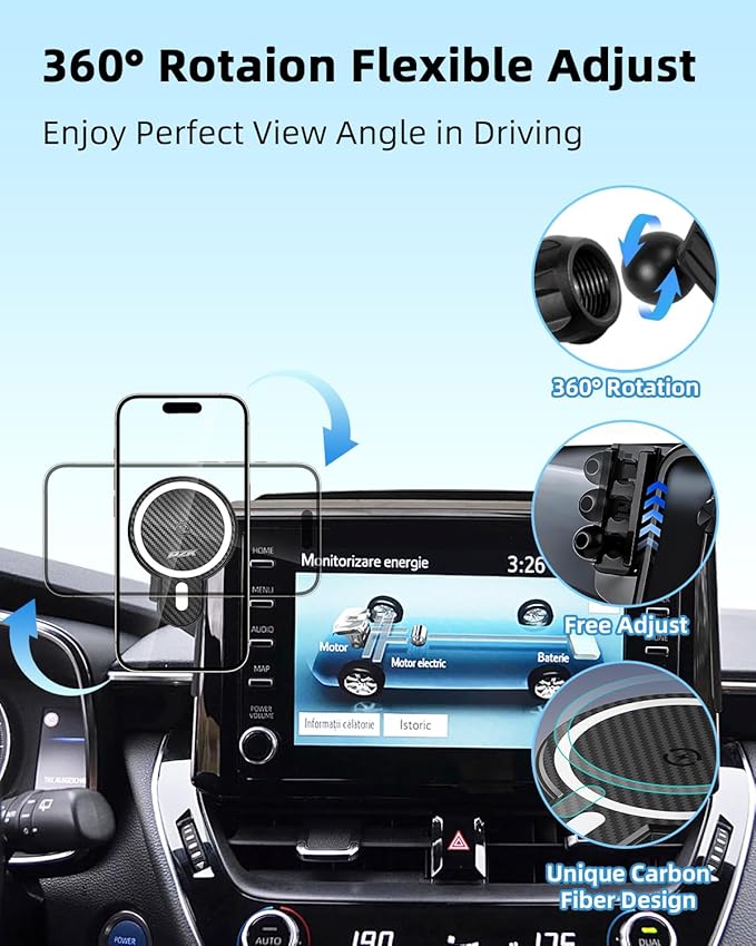 PZK Car Phone Mount for 2019-2025 2026 Toyota Corolla/Corolla Hatchback/Corolla Cross 2022-2025 2026 Accessories 8-inch Screen Magnetic 15W Fast Wireless Charging Car Phone Holder Not Affect Vent