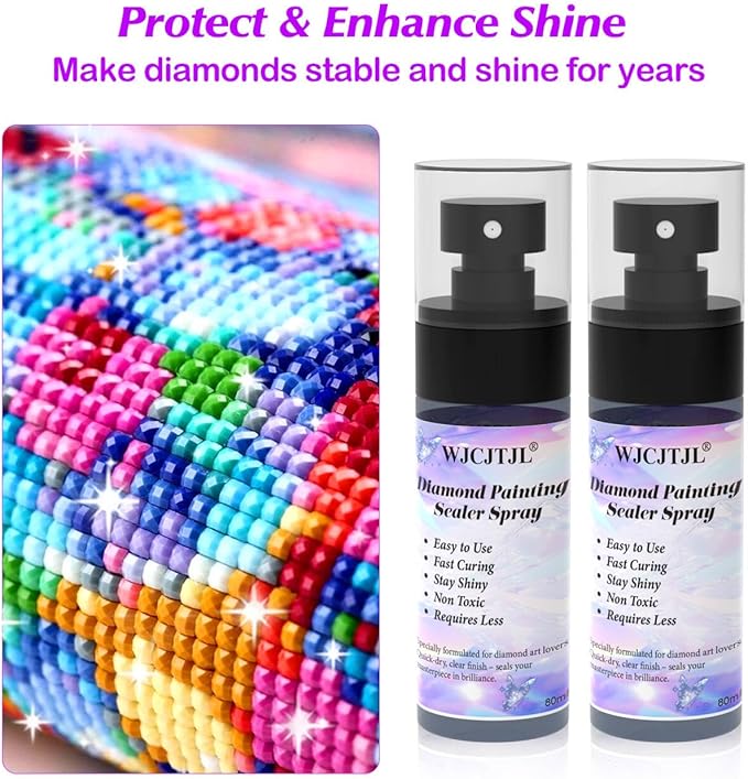Upgraded Diamond Painting Sealer Spray - 30 Minutes Quick Dry Diamond Art Sealer Glue, Keep Diamond Art Fixed and Shiny, Diamond Art Accessories and Tools, Easy to Use, No Brush Needed (2 Pack)