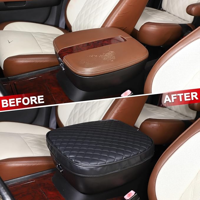 Center Console Armrest Seat Box Cover Compatible with Cadillac Escalade 2007-2014, Cushion Lid Protector Pad Anti-Scratch Interior Accessories (2007-2014 Black)