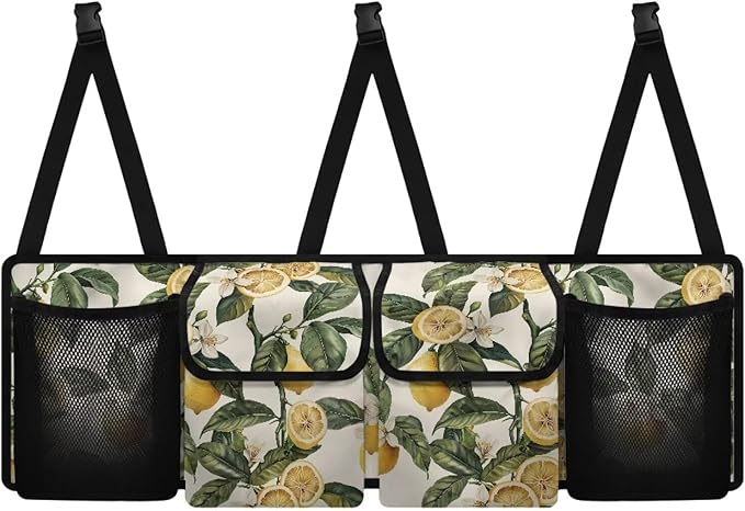 Retro Lemon Trunk Organizer for SUV Back Seat Car Hanging Cargo Storage Bag 4 Pockets Car Accessories for Women Interior