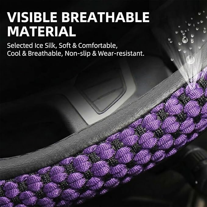 15“16”17“18”19“20 Inch Ice Silk Ventilation Multi-Style Comfy Grip Steering Wheel Cover for Truck, Bus, Big Rig Trucker,SUV， Anti-Slip Design 15-20 Inch (Purple, 18 inch)