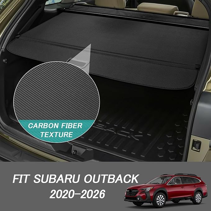 Cargo Cover for Outback 2020-2023 2024 2025 2026 Accessories No Gap Retractable Trunk Cover Security Shielding Shade Cargo Luggage Cover Trunk Privacy Protection (Carbon Fiber Texture)