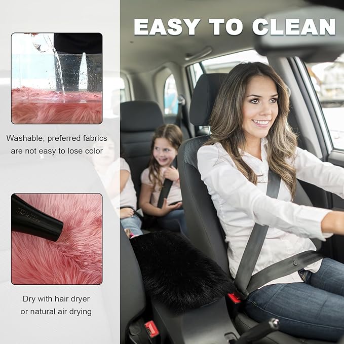 Center Console Cover, 11.81"×7.87" Automotive Fluffy Plush Center Armrest Protector, Universal Furry Comfortable Center Console Pad for Cars Trucks SUVs, Car Accessories (Black)