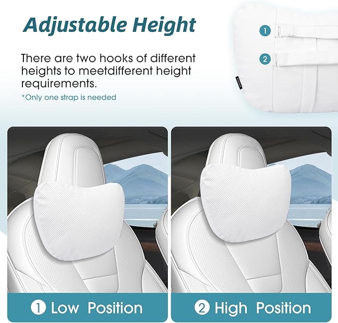 Upgraded Car Seat Neck Pillow - Adjustable Height Headrest Cushion - for Tesla Models 3/Y/S/X High Elastic Pearl Cotton Interior and Ventilated Nappa Leather - Neck Pain Relief (1 Pack Black)