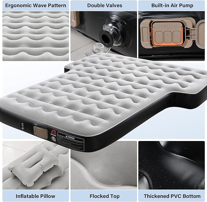 Coverado Car Air Mattress, SUV Air Mattress with Built in Wireless Pump, Comfort Flocking Travel Bed, 5-inch Height SUV Mattress Car Bed Camping, Universal Air Mattress for SUVs, Supports 660lbs