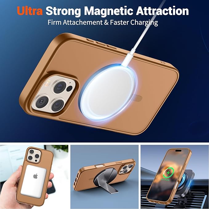 SUPFINE Magnetic for iPhone 16 Pro Case (Compatible with MagSafe) (Military Grade Drop Protection) Slim Translucent Matte Shockproof with Anti-Fingerprint Phone Case,Brown