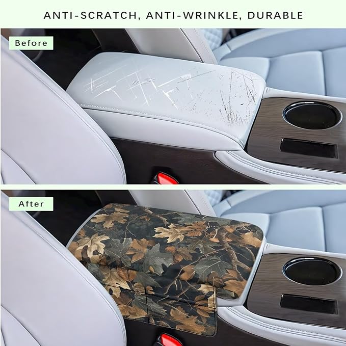 Dreaweet Hunting Forest Camo Center Console Cover Thick Car Armrest Cushion with Storage Bag Soft Comfortable Arm Rest for Car Center Console Universal Fit SUV Truck Sedan