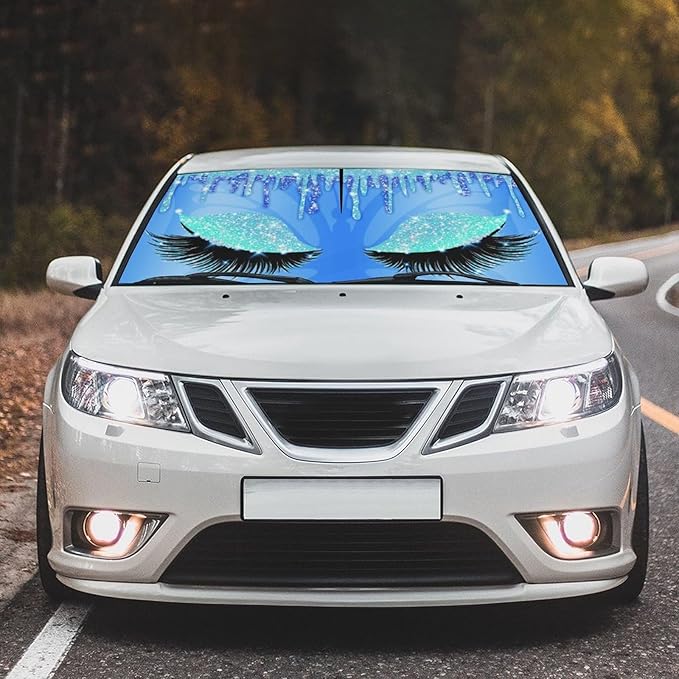 Socira Gorgeous Eyelash Car Windshield Sunshade Umbrella Foldable Visor Umbrella Sun Shade Cover Sunshade Front Window Cover Car Accessories Blocks Uv Rays (57" X 30")