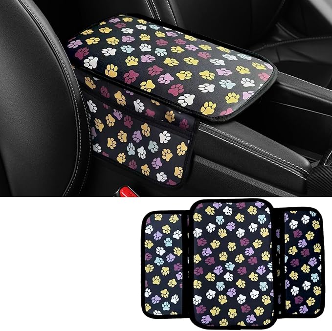 Dotesy Cow Pattern Car Center Console Cover,Microfiber Leather Car Armrest Pad Cushion with 2 Storage Bags,Universal Car Armrest Storage Box Car Interior Accessories for Most Vehicles (Colorful)
